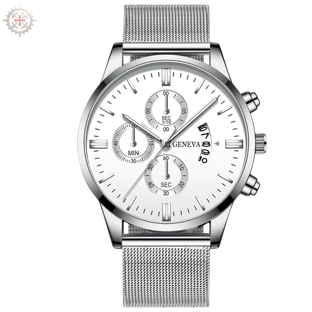 スイス製 ブロンズカウベル Geneve Geneva Compass Watch Black Silver Gold 44mm Rotating Bezel
